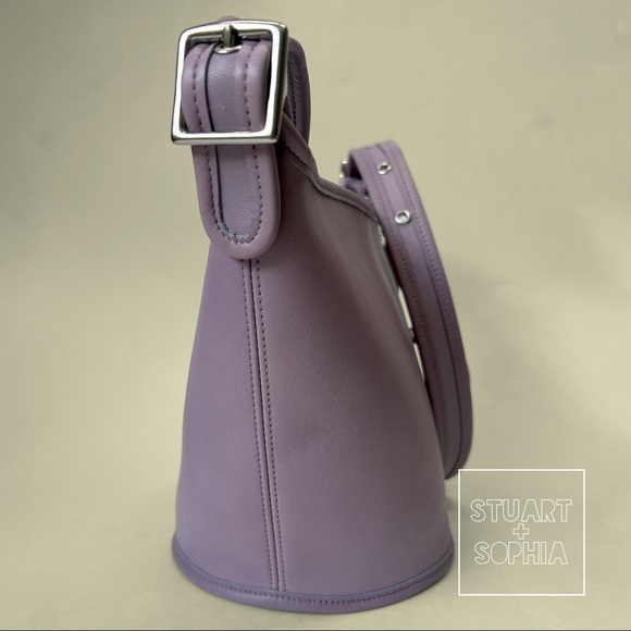 Vintage 90s Y2K Coach Maggie Duffle Bag Small Violet Purple Leather Bucket - Picture 6 of 12